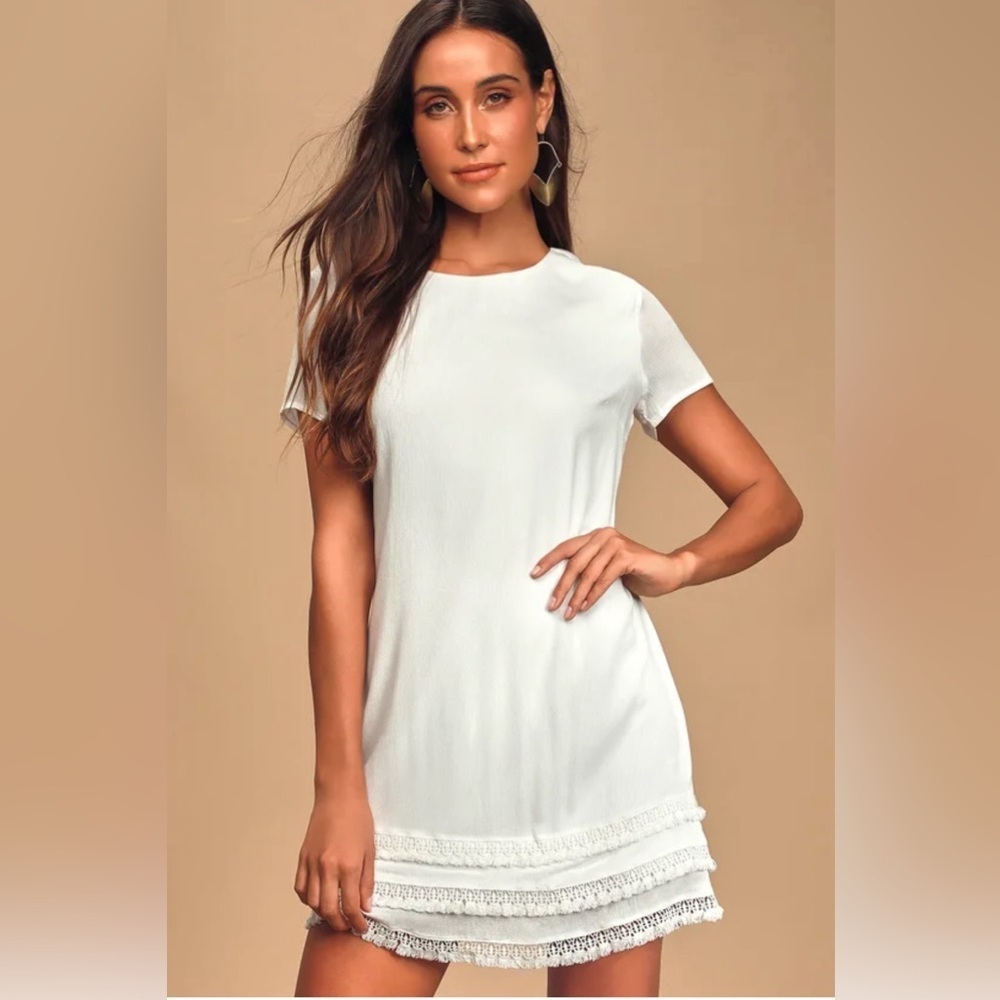 Luluβs Buenos Aires White Shift Dress NWT Sz M Beach Resortwear Boho Minimalist